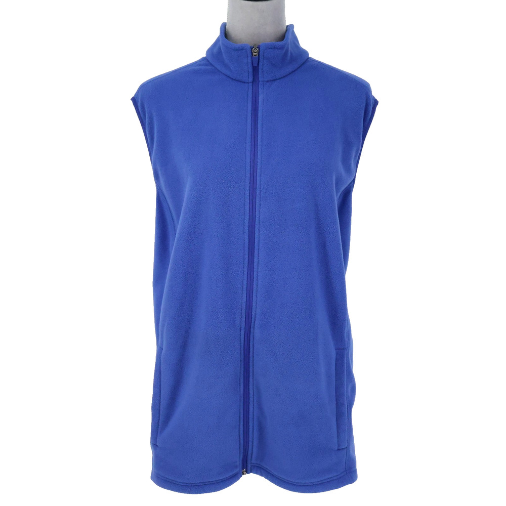 Lands End Vest Plus Size 2X Blue Fleece Full Zip Mock Neck Pockets Gorpcore
